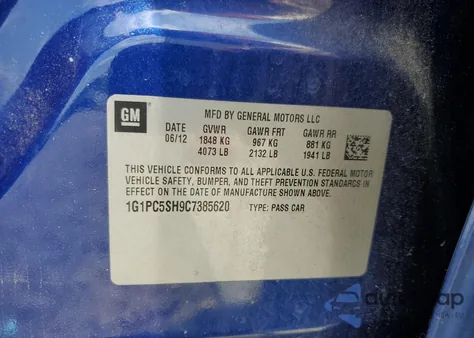 2012 Chevrolet Cruze Ls z USA, uszkodzony, nr VIN 1G1PC5SH9C7385620